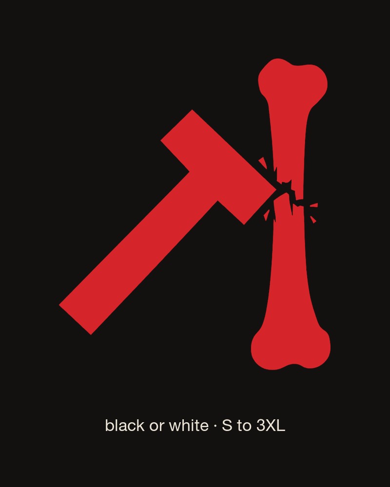 Breakbone tee, the hammer-bone mark in red on black, AS Colour 5001